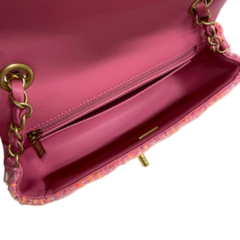 【美品】 CHANEL シャネル MINI MATELASSE ミニマトラッセ ショルダーバッグ ランダム番(2024年) ピンク/オレンジ ツイード 中古 USED バッグ
