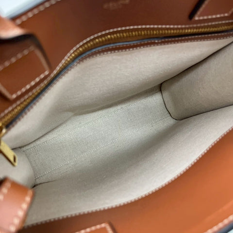 【美品】 CELINE セリーヌ SMALL VERTICAL CABAS スモール バーティカル カバ ショルダーバッグ トートバッグ ブラウン/ベージュ カーフ/キャンバス 中古 USED バッグ