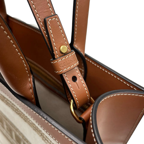 【美品】 CELINE セリーヌ SMALL VERTICAL CABAS スモール バーティカル カバ ショルダーバッグ トートバッグ ブラウン/ベージュ カーフ/キャンバス 中古 USED バッグ