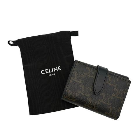 【中古】 CELINE セリーヌ WALLET 三つ折り財布 小物 ブラウン/ブラック トリオンキャンバス×ラムスキン 中古 BROWN×BLACK CANVAS×LAMBSKIN