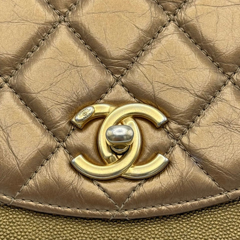 [Used] CHANEL 2-way chain shoulder handbag, gold, calfskin, caviar skin, gold-colored, gold hardware, 28 series (2019-2020), brand bag, used, women's (CHANEL, 2-way, chain, shourderbag, handbag, calfskin, caviaskin, gold, bag, used)