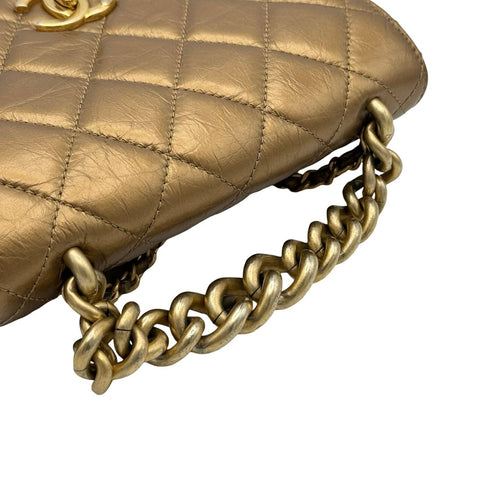 [Used] CHANEL 2-way chain shoulder handbag, gold, calfskin, caviar skin, gold-colored, gold hardware, 28 series (2019-2020), brand bag, used, women's (CHANEL, 2-way, chain, shourderbag, handbag, calfskin, caviaskin, gold, bag, used)