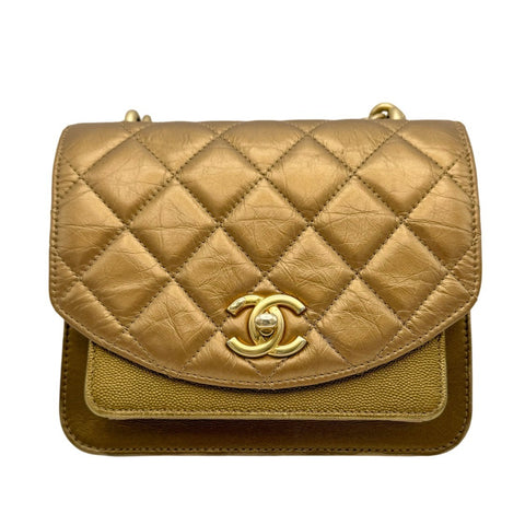 【中古】 CHANEL シャネル 2way チェーンショルダー ハンドバッグ ゴールド カーフスキン キャビアスキン ゴールド系 ゴールド金具 28番台(2019～2020年) ブランドバッグ 中古品 レディース (CHANEL,2way,chain,shourderbag,handbag,calfskin,caviaskin,gold,bag,used)