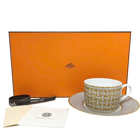 [Brand new, unused] Hermes MOSAIQUE AU24 cup and saucer set, porcelain cup, Hermes cup, tableware, present, gift