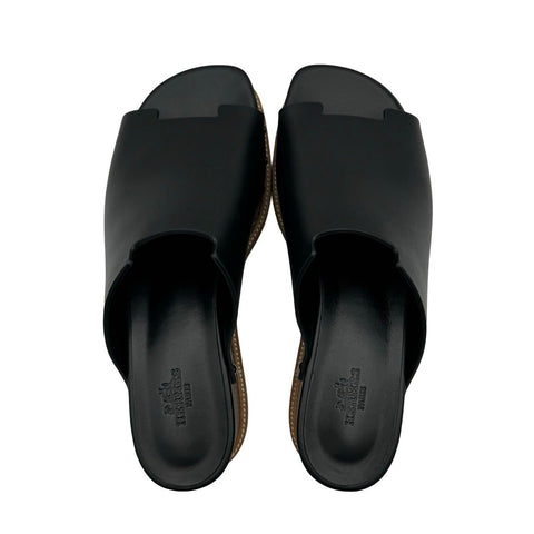 [Brand new] Hermès Ellipse Slide Sandal Black Brown Leather Size 37 Brand Accessories Fashion Brand new (Hermès, ellipse, slidesandal, leather, black, brown, new)