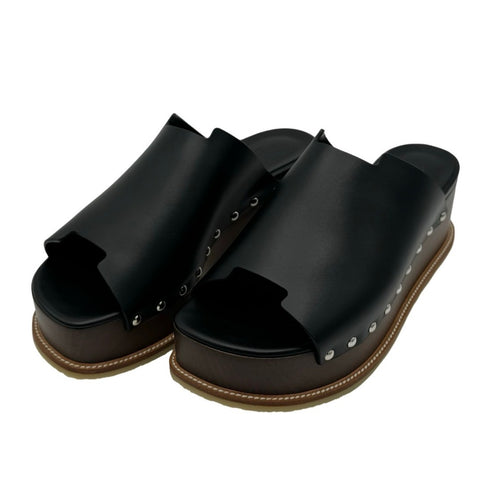 [Brand new] Hermès Ellipse Slide Sandal Black Brown Leather Size 37 Brand Accessories Fashion Brand new (Hermès, ellipse, slidesandal, leather, black, brown, new)