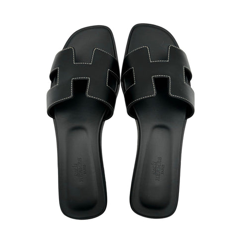 [Brand new, never used] Hermès Oran Black Calfskin Sandals Size 38 Branded accessories Fashion Brand new (Hermès, oran, sandals, calfskin, black, new)