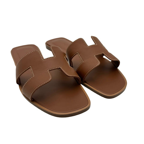 [Brand new, never used] Hermes Oran Brown Calf Sandals Size 38 Brand Shoes Fashion New