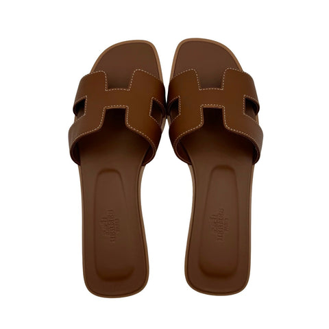 [Brand new, never used] Hermes Oran Brown Calf Sandals Size 38 Brand Shoes Fashion New