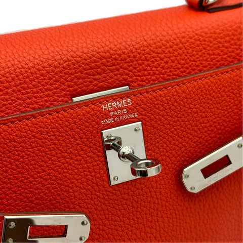 [Used] Hermès Kelly 25 Rouge pivoine Red Togo Silver hardware R engraved (2014) Brand bag Handbag Shoulder bag Used Women's (HERMES, KELLY25, Rouge pivoine, Togo, silver, handbag, shoulderbag, used)