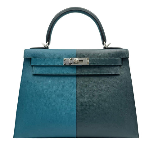 [Good Condition] Hermès Kelly 28 Vert Bosphore Vert Cypres Blue Epson Silver Hardware B Mark (2023) Brand Bag Handbag Shoulder Bag Used (HERMES, KELLY28, Vert bosphore, Vert cypres, Epson, silver, handbag, shoulderbag, USED)