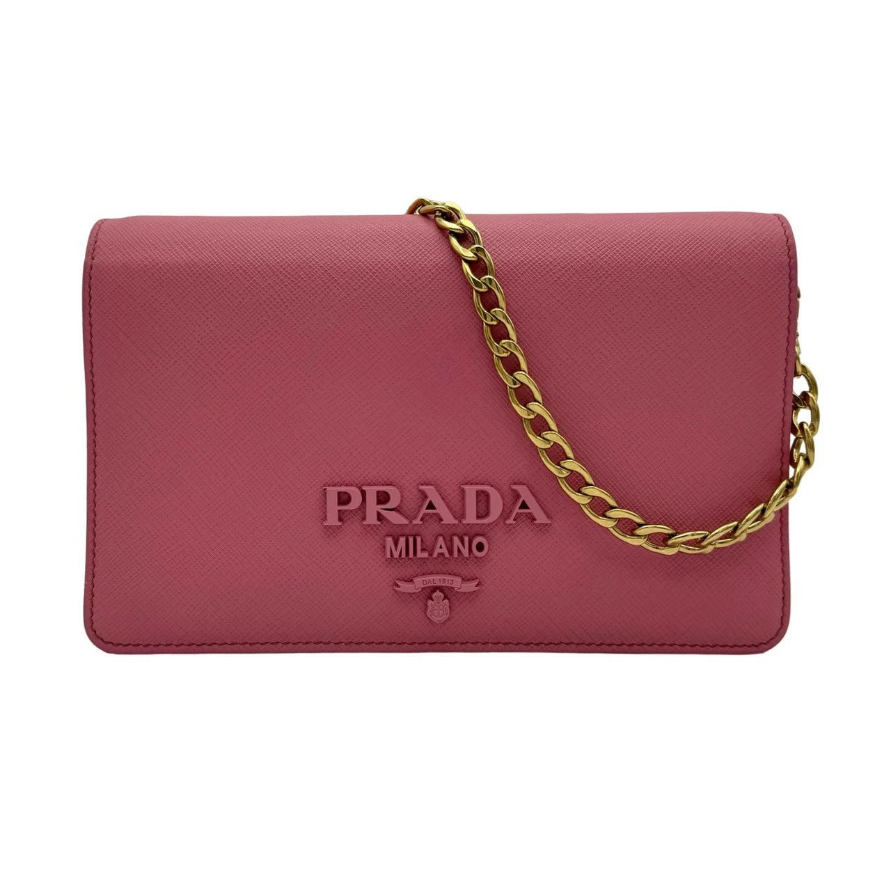 PRADA プラダ　チェーンウォレット　長財布　ショルダーバッグ　レザー　ピンク プラダ PRADA - サフィアーノレザー ピンク ショルダーウォレット 美品