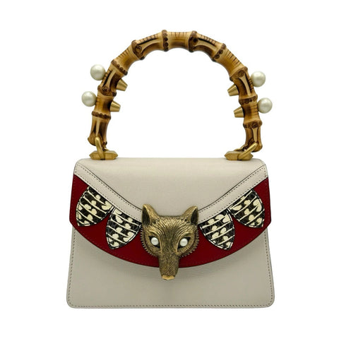 Used GUCCI Bamboo Fox Head 466428 Gold Hardware Leather 2 way Handbag Shoulder Bag Used GUCCI bamboo foxhead leather gold handbag shourderbag used Mohlong Luxury Online Shop Brand Bags Watches Apparel...
