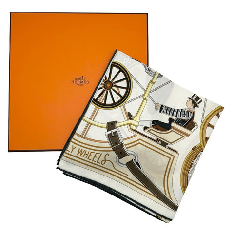 [Brand new, unused] Hermès SCARF Carré 90 "Stately Wheels" H004163S07 100% silk, women's, gift, present