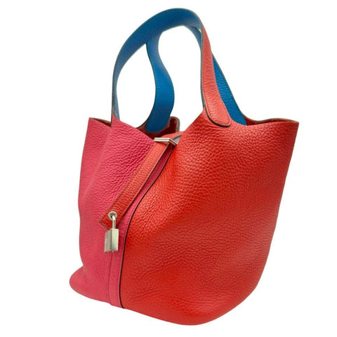 [Used] Hermès Picotin Lock MM Rouge Coeur Rose Extreme Blue Zanzibar Taurillon Clemence Silver hardware Y stamp (2020) Handbag Used (HERMES, PICOTIN LOCK MM, rouge coeur, rose extreme, blue zanzibar, Clemence, silver, handbag, used)