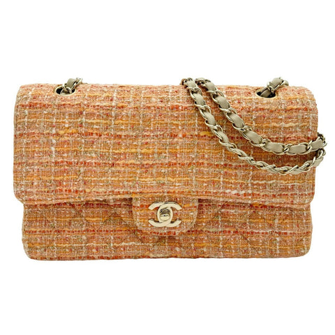 [Used] CHANEL Chanel Matelasse Tweed Double Flap Double Chain Shoulder Bag Orange Gold Hardware 10 Series (2006) Brand Bag Shoulder Bag Used (CHANEL, Matelasse, Tweed, Orange, Gold, Double Flap, Double Chain, Shourder Bag, Used)