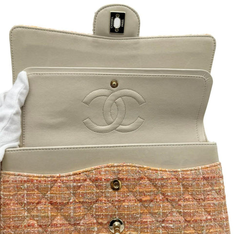 [Used] CHANEL Chanel Matelasse Tweed Double Flap Double Chain Shoulder Bag Orange Gold Hardware 10 Series (2006) Brand Bag Shoulder Bag Used (CHANEL, Matelasse, Tweed, Orange, Gold, Double Flap, Double Chain, Shourder Bag, Used)