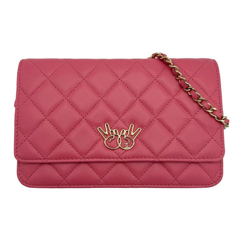 [Used] CHANEL Matelasse Double Piece Chain Wallet Long Wallet Pink Lambskin Pink Gold Hardware 22 Series (2016) Brand Wallet Used (CHANEL, MATELASSE, double piece, pink, lambskin, gold, chainwallet, used)