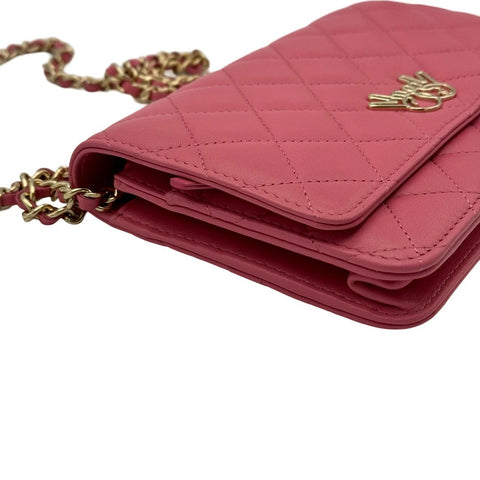 [Used] CHANEL Matelasse Double Piece Chain Wallet Long Wallet Pink Lambskin Pink Gold Hardware 22 Series (2016) Brand Wallet Used (CHANEL, MATELASSE, double piece, pink, lambskin, gold, chainwallet, used)