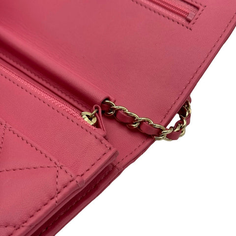 [Used] CHANEL Matelasse Double Piece Chain Wallet Long Wallet Pink Lambskin Pink Gold Hardware 22 Series (2016) Brand Wallet Used (CHANEL, MATELASSE, double piece, pink, lambskin, gold, chainwallet, used)