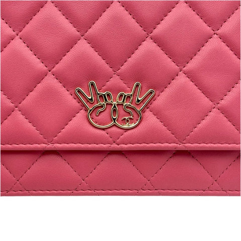 [Used] CHANEL Matelasse Double Piece Chain Wallet Long Wallet Pink Lambskin Pink Gold Hardware 22 Series (2016) Brand Wallet Used (CHANEL, MATELASSE, double piece, pink, lambskin, gold, chainwallet, used)