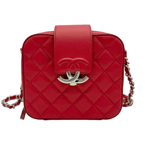 [Used] CHANEL CC Square Chain Camera Bag Red Caviar Skin Red Silver Hardware 24th Series (2017) Brand Bag Shoulder Bag Used (CHANEL, cc, square, red, caviaskin, silver, chain, shourderbag, used)