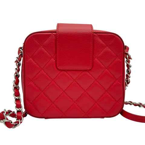 [Used] CHANEL CC Square Chain Camera Bag Red Caviar Skin Red Silver Hardware 24th Series (2017) Brand Bag Shoulder Bag Used (CHANEL, cc, square, red, caviaskin, silver, chain, shourderbag, used)