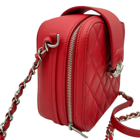 [Used] CHANEL CC Square Chain Camera Bag Red Caviar Skin Red Silver Hardware 24th Series (2017) Brand Bag Shoulder Bag Used (CHANEL, cc, square, red, caviaskin, silver, chain, shourderbag, used)