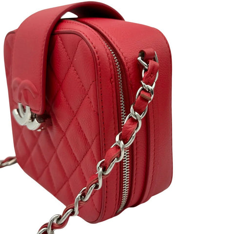 [Used] CHANEL CC Square Chain Camera Bag Red Caviar Skin Red Silver Hardware 24th Series (2017) Brand Bag Shoulder Bag Used (CHANEL, cc, square, red, caviaskin, silver, chain, shourderbag, used)