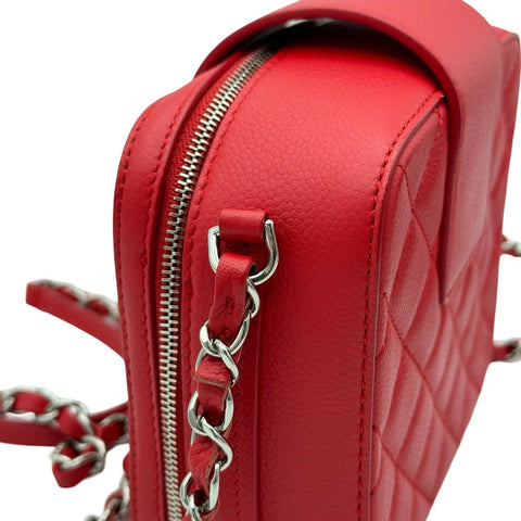 [Used] CHANEL CC Square Chain Camera Bag Red Caviar Skin Red Silver Hardware 24th Series (2017) Brand Bag Shoulder Bag Used (CHANEL, cc, square, red, caviaskin, silver, chain, shourderbag, used)