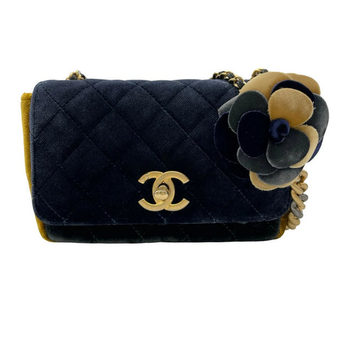 【中古】 CHANEL シャネル ミニマトラッセ カメリア チェーン ショルダーバッグ ヴェルベット マルチカラー ゴールド金具 24番台(2017年) ブランドバッグ 中古品 (CHANEL,MINIMATELASSE,gold,velvat,camellia,shourderbag,multicolor,used)