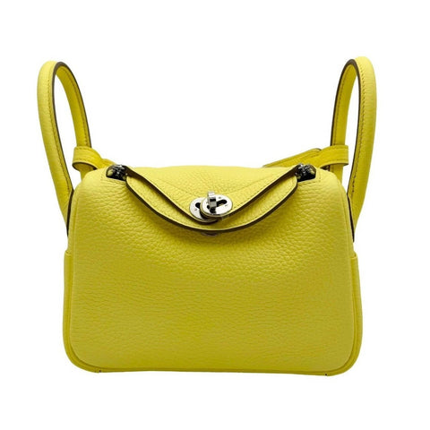 [Brand new] Hermès Mini Lindy Limoncello Yellow Taurillon Clemence Silver hardware B engraved (2023) Brand bag Shoulder bag Handbag New (HERMES,MINILINDY,Limon chello,Taurillon Clemence,silver,shoulder bag,hand bag,New)