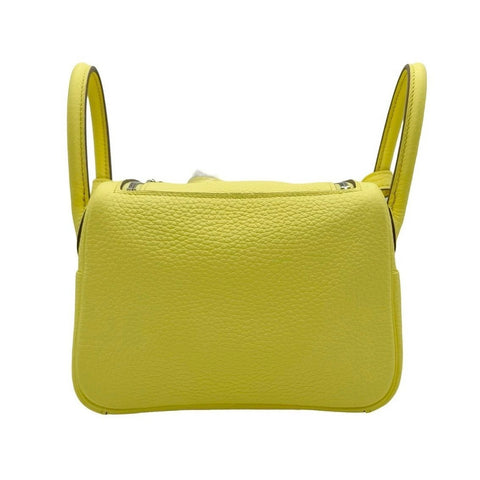 [Brand new] Hermès Mini Lindy Limoncello Yellow Taurillon Clemence Silver hardware B engraved (2023) Brand bag Shoulder bag Handbag New (HERMES,MINILINDY,Limon chello,Taurillon Clemence,silver,shoulder bag,hand bag,New)