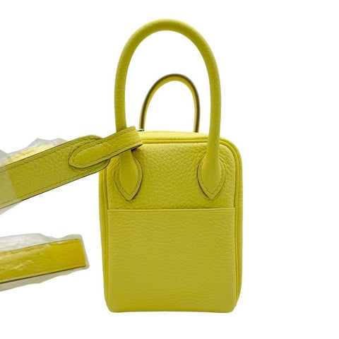 [Brand new] Hermès Mini Lindy Limoncello Yellow Taurillon Clemence Silver hardware B engraved (2023) Brand bag Shoulder bag Handbag New (HERMES,MINILINDY,Limon chello,Taurillon Clemence,silver,shoulder bag,hand bag,New)