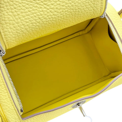 [Brand new] Hermès Mini Lindy Limoncello Yellow Taurillon Clemence Silver hardware B engraved (2023) Brand bag Shoulder bag Handbag New (HERMES,MINILINDY,Limon chello,Taurillon Clemence,silver,shoulder bag,hand bag,New)