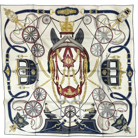 【新品未使用】 Hermes エルメス SCARF スカーフ カレ90 《ステイトリー・ホイールズ》 H004163S01 シルク100％ レディース ギフト プレゼント