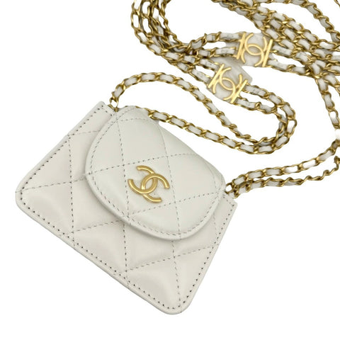 [Used] CHANEL Chanel Mini Flap Chain Shoulder Bag White Lambskin White Gold Hardware Random Number (2021-) Used (CHANEL, white, miniflap, chain, shourderbag, rambskin, gold, used)