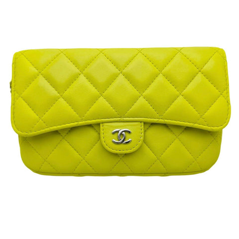 [Used] CHANEL Chanel Matelasse Chain Phone Case Shoulder Bag Lime Green Lambskin Green Silver Hardware No. 31 (2021) Used (CHANEL, matelasse, chain, phonecase, shourderbag, rambskin, lime green, silver, used)