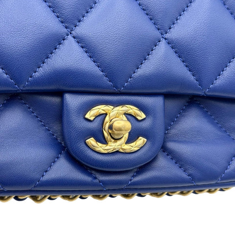 【中古】 CHANEL シャネル マトラッセ ショルダーバッグ ブルー ラムスキン ブルー系 ゴールド金具 ランダム番(2021年～) ブランドバッグ ショルダーバッグ 中古品 (CHANEL,matelasse,shourderbag,blue,lambskin,gold,used)