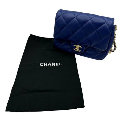 【中古】 CHANEL シャネル マトラッセ ショルダーバッグ ブルー ラムスキン ブルー系 ゴールド金具 ランダム番(2021年～) ブランドバッグ ショルダーバッグ 中古品 (CHANEL,matelasse,shourderbag,blue,lambskin,gold,used)