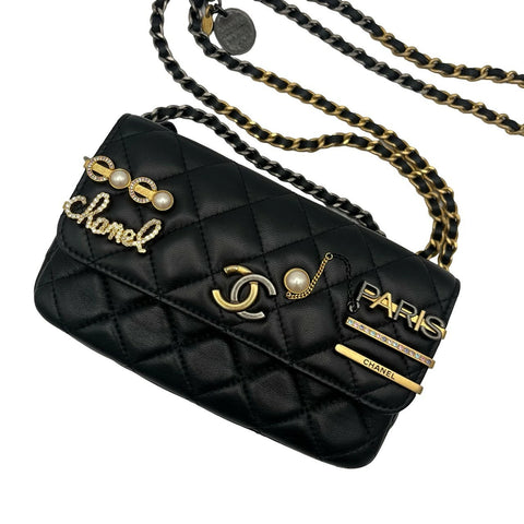 【中古】 CHANEL シャネル マトラッセ ココクリップ チェーンウォレット ブラック ラムスキン ゴールド金具 31番台(2021年) ショルダーバッグ 中古品 (CHANEL,matelasse,coco clip,chain,walletshourderbag,lambskin,black,gold,used)