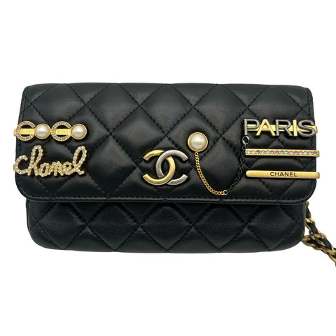 【中古】 CHANEL シャネル マトラッセ ココクリップ チェーンウォレット ブラック ラムスキン ゴールド金具 31番台(2021年) ショルダーバッグ 中古品 (CHANEL,matelasse,coco clip,chain,walletshourderbag,lambskin,black,gold,used)