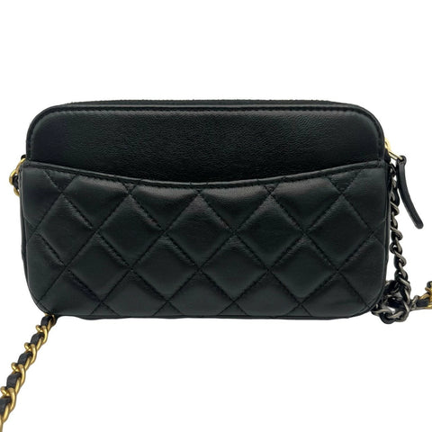 【中古】 CHANEL シャネル マトラッセ ココクリップ チェーンウォレット ブラック ラムスキン ゴールド金具 31番台(2021年) ショルダーバッグ 中古品 (CHANEL,matelasse,coco clip,chain,walletshourderbag,lambskin,black,gold,used)