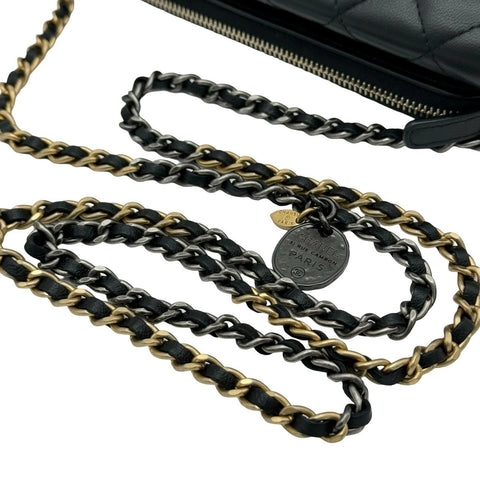 【中古】 CHANEL シャネル マトラッセ ココクリップ チェーンウォレット ブラック ラムスキン ゴールド金具 31番台(2021年) ショルダーバッグ 中古品 (CHANEL,matelasse,coco clip,chain,walletshourderbag,lambskin,black,gold,used)