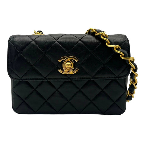 【中古】 CHANEL シャネル ミニマトラッセ ショルダーバッグ ブラック ラムスキン ブラック系 ゴールド金具 1番台(1992～1993年) ブランドバッグ ショルダーバッグ 中古品 (CHANEL,minimatelasse,shourderbag,black,lambskin,gold,used)