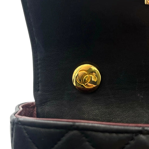 【中古】 CHANEL シャネル ミニマトラッセ ショルダーバッグ ブラック ラムスキン ブラック系 ゴールド金具 1番台(1992～1993年) ブランドバッグ ショルダーバッグ 中古品 (CHANEL,minimatelasse,shourderbag,black,lambskin,gold,used)