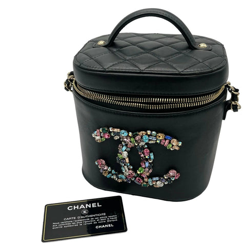 【中古】 CHANEL シャネル ビジュー ココ 2way バニティバッグ ブラック ブラック系 ラムスキン ゴールド金具 30番台(2020年) ブランドバッグ ショルダーバッグ 中古品 レディース (CHANEL,Bijou,Black,lambskin,gold,Vanitybag,Shoulderbag,used)