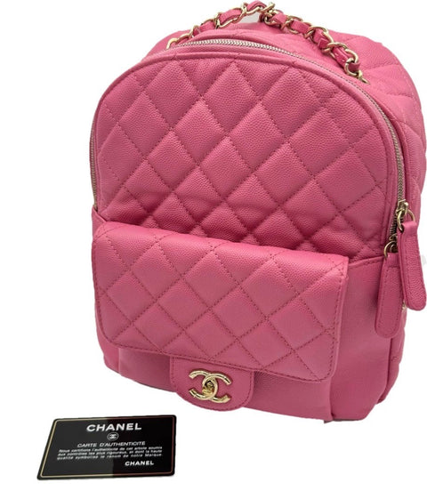 【中古】 CHANEL シャネル マトラッセ 2way バックパック ピンク キャビアスキン ピンク系 ゴールド金具 26番台(2018年) ブランドバッグ リュック 中古品 (CHANEL,matelasse,pink,caviaskin,gold,2way,backpack,used)