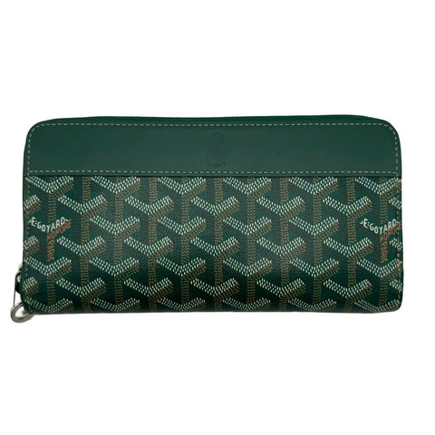 【中古】 GOYARD ゴヤール マティニョン GM ウォレット グリーン PVC×レザー  シルバー金具 中古品 (GOYARD,matignon,gm,wallet,green,pvc,lether,silver,used)