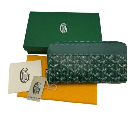 【中古】 GOYARD ゴヤール マティニョン GM ウォレット グリーン PVC×レザー  シルバー金具 中古品 (GOYARD,matignon,gm,wallet,green,pvc,lether,silver,used)